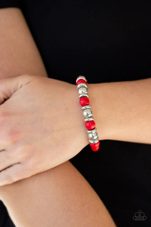 Across The Mesa - Red (Fiery) Silver Accents Stones Bracelet B#6894