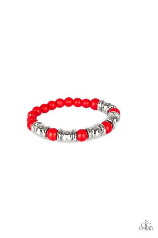Across The Mesa - Red (Fiery) Silver Accents Stones Bracelet B#6894