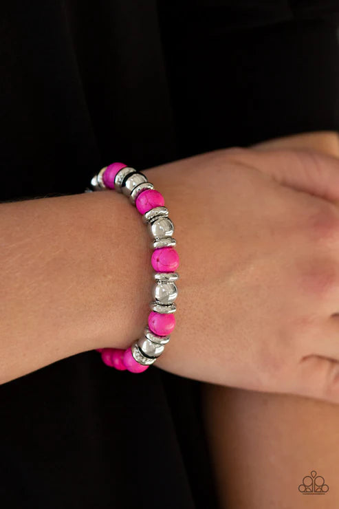 Across the Mesa - Pink Silver Accents Stones Bracelet B#788
