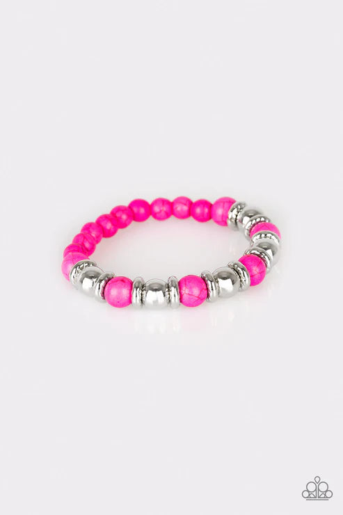 Across the Mesa - Pink Silver Accents Stones Bracelet B#788