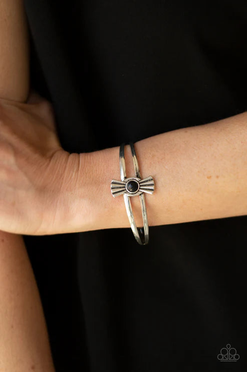Adobe Sunset - Black Dotted Flared Stone Cuff Bracelet B#6392