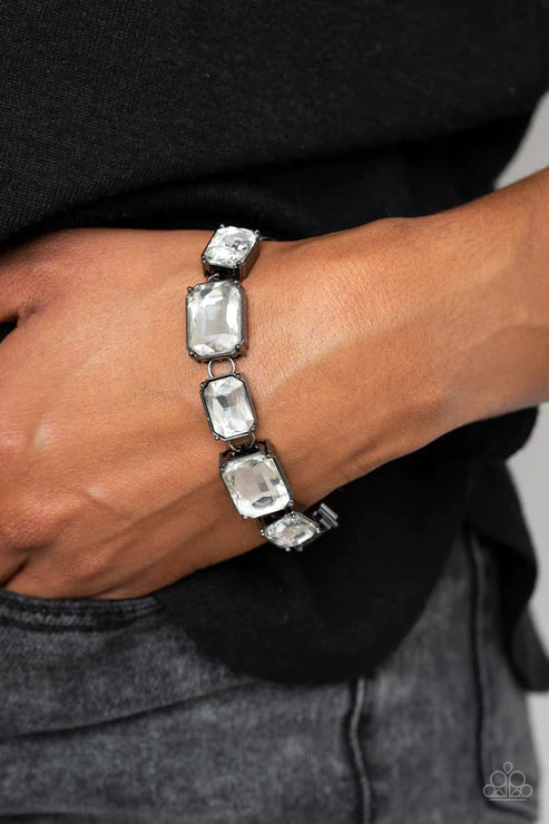 After Hours - Oversized Black Encased Gunmetal Fittings Regal Small/Large White Emerald Timeless Finish Bracelet B#7419