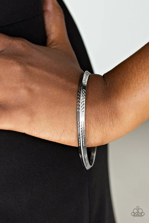 Aim Higher - Silver Stamped Geometric Arrow Tribal Bangle Bracelet B#4769