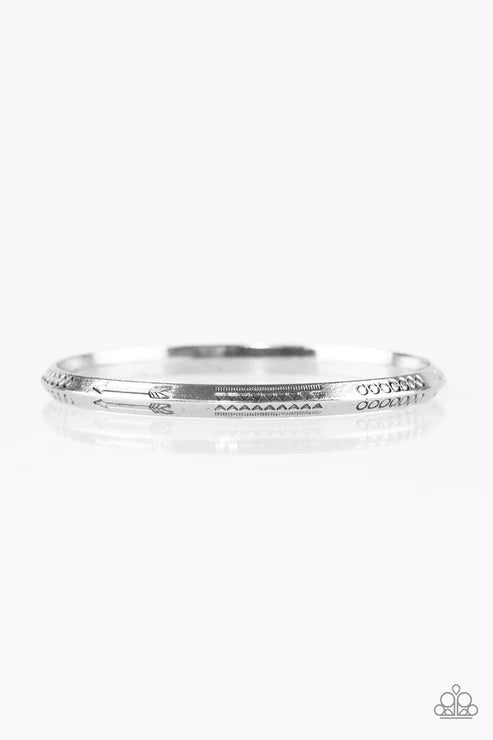 Aim Higher - Silver Stamped Geometric Arrow Tribal Bangle Bracelet B#4769