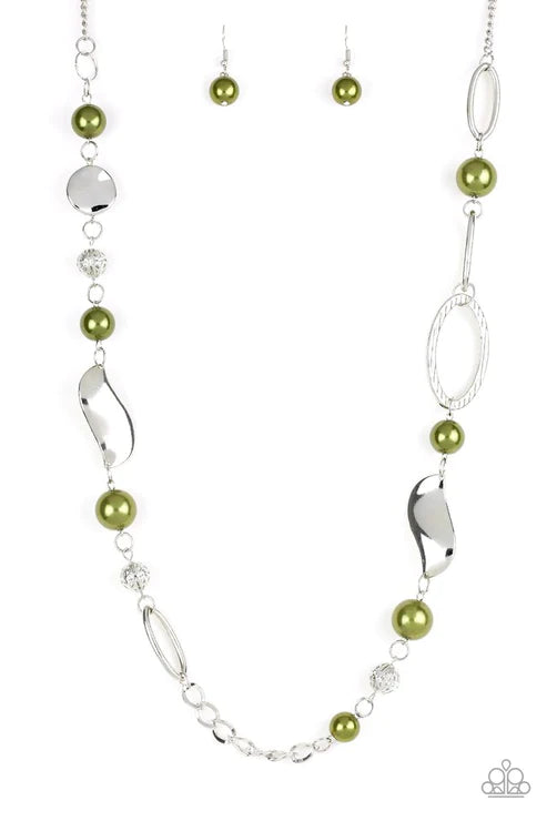 All About Me - Oversized Green Pearl Accent Necklace N#3635