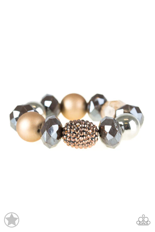 2-Piece Oversized Brown/Copper Tone Oblong Faceted Glazed Studded Encrusted Set SET#5557