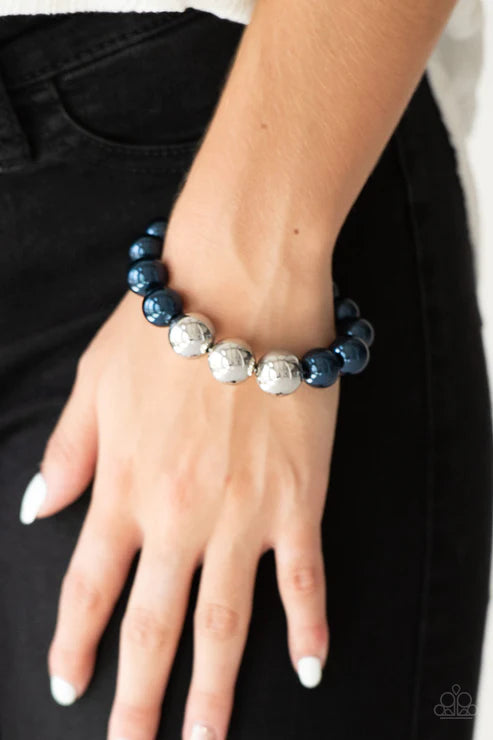 All Dressed UPTOWN - Oversized Blue/Silver Metallic Pearl Bracelet B#5244
