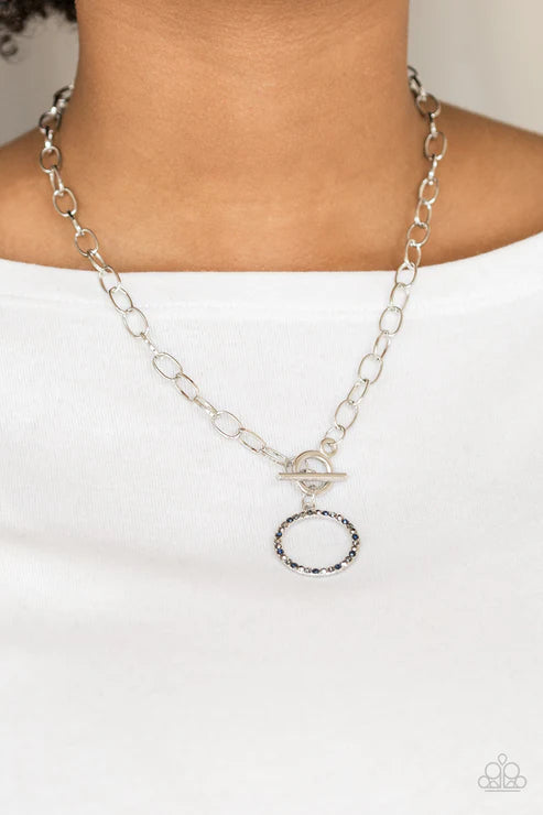 All In Favor - Multi (Blue/Smoky/Hematite) Bubbly Encrusted Tiffany Clasp Necklace N#5742