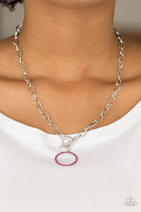 All In Favor - Peacock Pink Bubbly Encrusted Tiffany Clasp Necklace N#3545