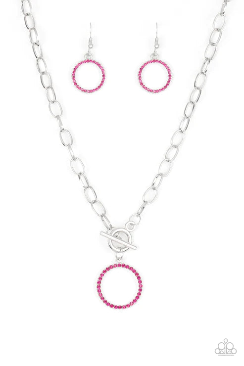 All In Favor - Peacock Pink Bubbly Encrusted Tiffany Clasp Necklace N#3545