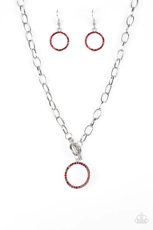 All In Favor - Fiery Red Bubbly Encrusted Tiffany Clasp Necklace N#6053