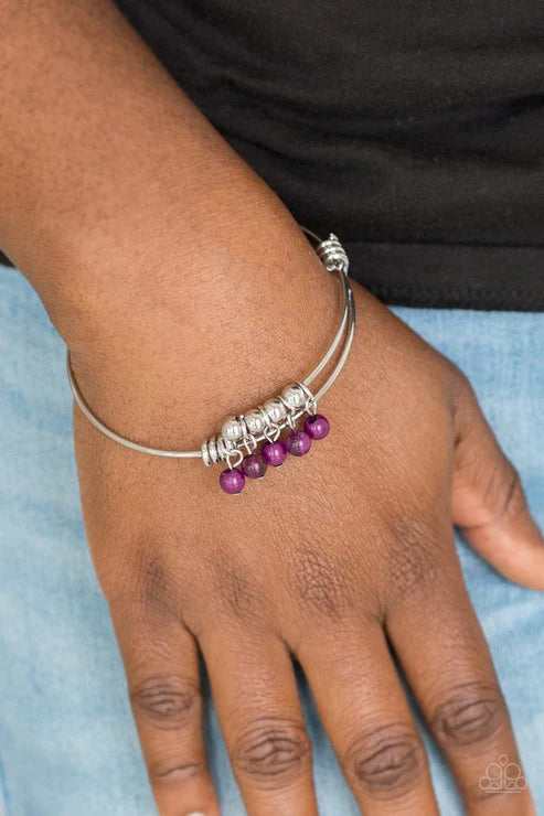 All Roads Lead To ROAM - Purple Glassy Wire Coiled Adjustable Bangle Bracelet B#4171