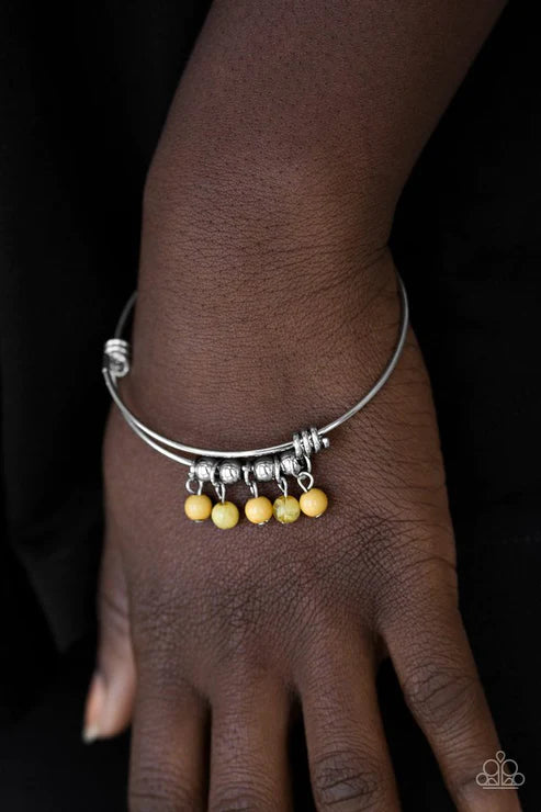 All Roads Lead To ROAM - Yellow Glassy Wire Coiled Adjustable Bangle Bracelet B#4679