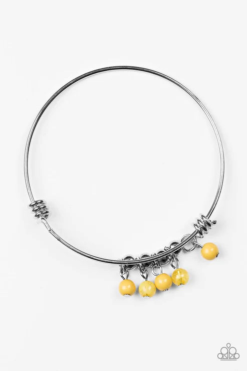 All Roads Lead To ROAM - Yellow Glassy Wire Coiled Adjustable Bangle Bracelet B#4679
