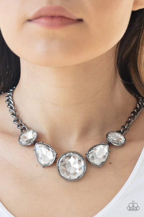All The Worlds My Stage - Oversized Black Exaggerated Round/Teardrop Necklace N#3173