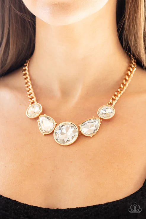 All The Worlds My Stage - Oversized Gold Exaggerated Round/Teardrop Necklace N#3190