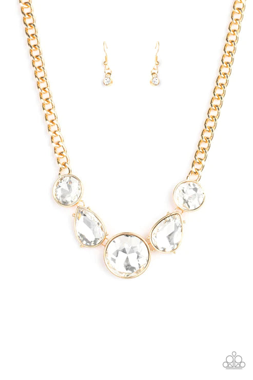 All The Worlds My Stage - Oversized Gold Exaggerated Round/Teardrop Necklace N#3190