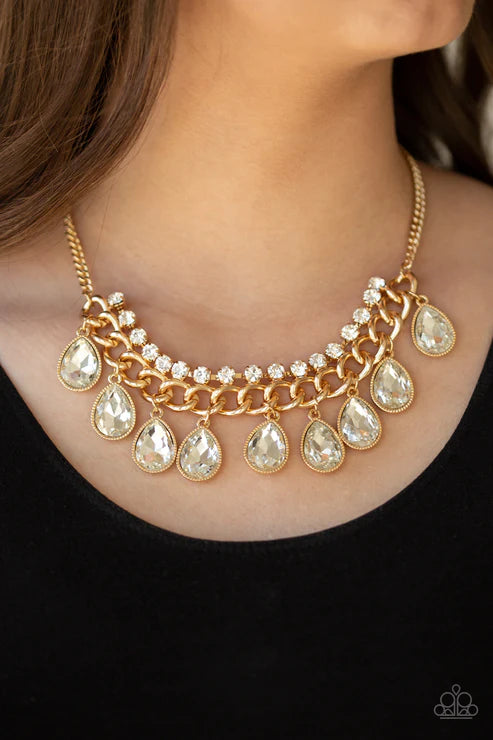 All Toget-HEIR Now - Oversized Gold Dramatic Teardrop Fringe Necklace N#3801