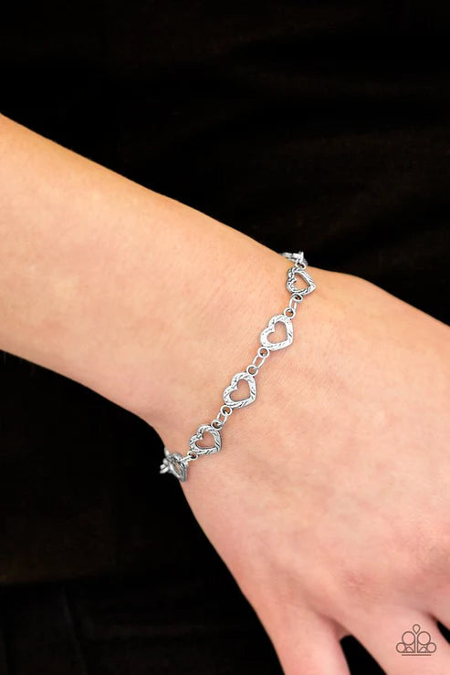 Already Taken - Silver Embossed 3D Connected Hearts Bracelet B#6382