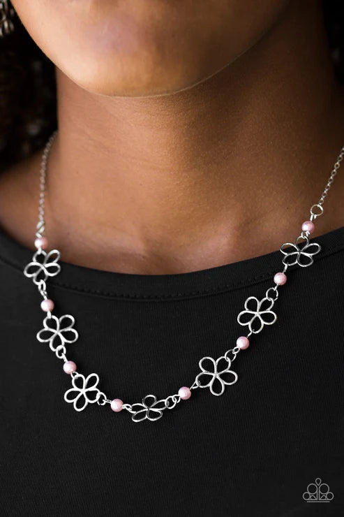 Always Abloom - Pink Pearl Airy 3D Floral Bloom Link Necklace N#5553