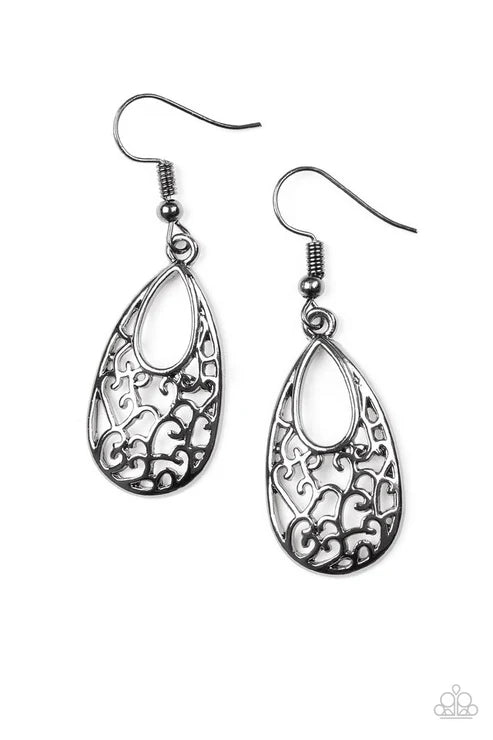 Always Be VINE - Black Whimsical Vine Filigree Teardrop Earrings E#6231