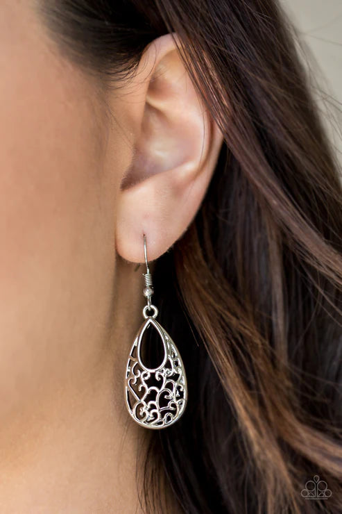 Always Be VINE - Silver Whimsical Vine Filigree Teardrop Earrings E#5141