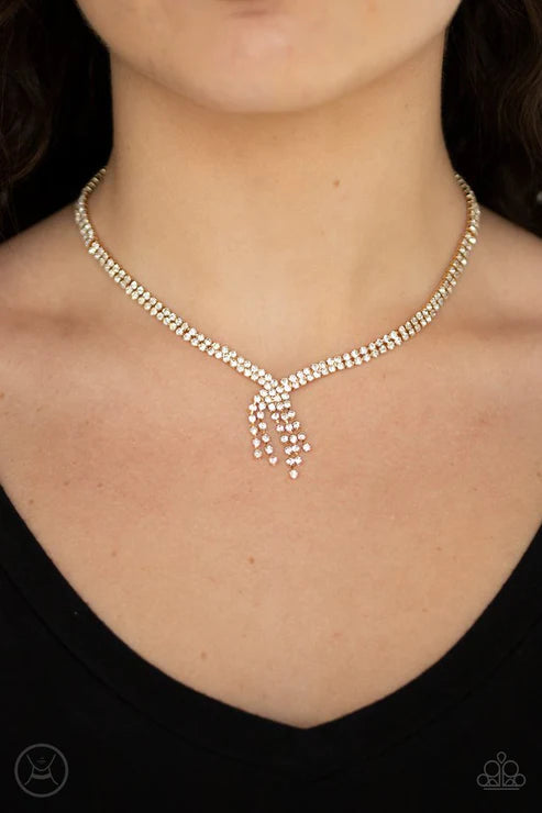 Ante Up - Gold Asymmetrical Doubled Encrusted Choker Necklace N#2807