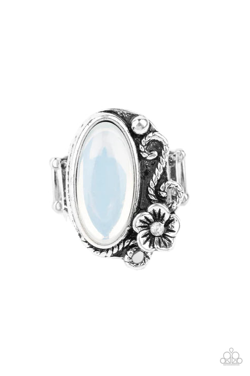 Any DAISY Now - Oversized White Opaque Dotted 3D Leafy Floral Ring R#5671