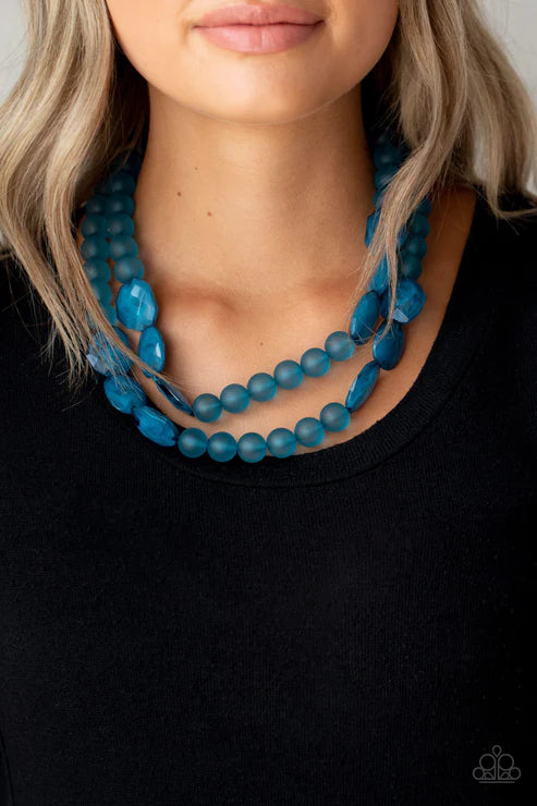 Arctic Art - Oversized Blue (Mosaic Blue) Opaque Icy Round/Imperfect Flat Necklace N#2750