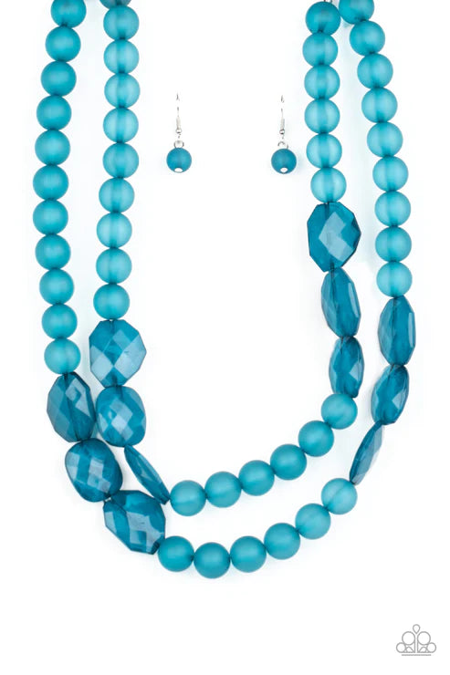 Arctic Art - Oversized Blue (Mosaic Blue) Opaque Icy Round/Imperfect Flat Necklace N#2750