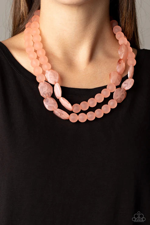 Arctic Art - Oversized Pink (Rose Tan) Opaque Icy Round/Imperfect Flat Necklace N#2751