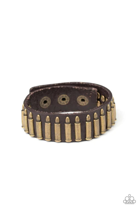 2-Piece Oversized Brown/Brass BULLET Knotted Beaded Chain Leather Button Loop Closure Urban Set SET#1154