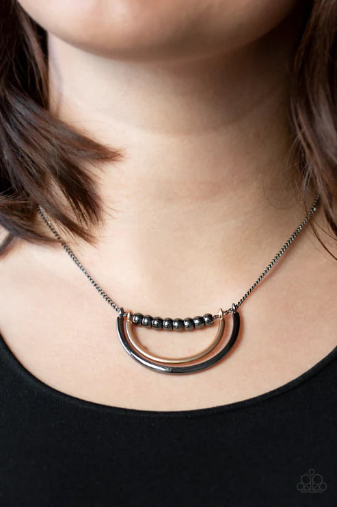 Artificial Arches - Black (Gunmetal/Gold) Bowing Accent Necklace N#3643