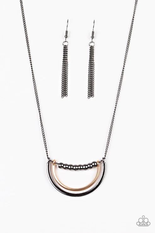Artificial Arches - Black (Gunmetal/Gold) Bowing Accent Necklace N#3643