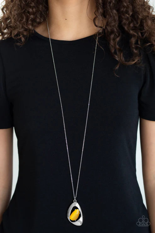 Asymmetrical Bliss - Yellow Nestled Asymmetrical Cat's Eye Moonstone Necklace N#5083
