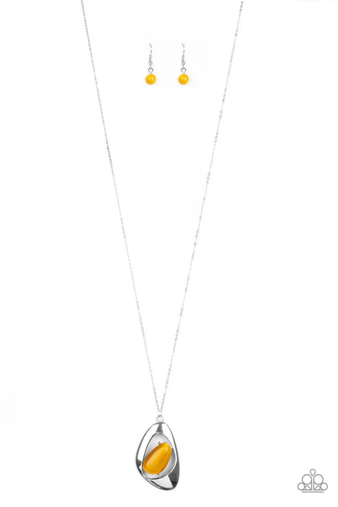 Asymmetrical Bliss - Yellow Nestled Asymmetrical Cat's Eye Moonstone Necklace N#5083
