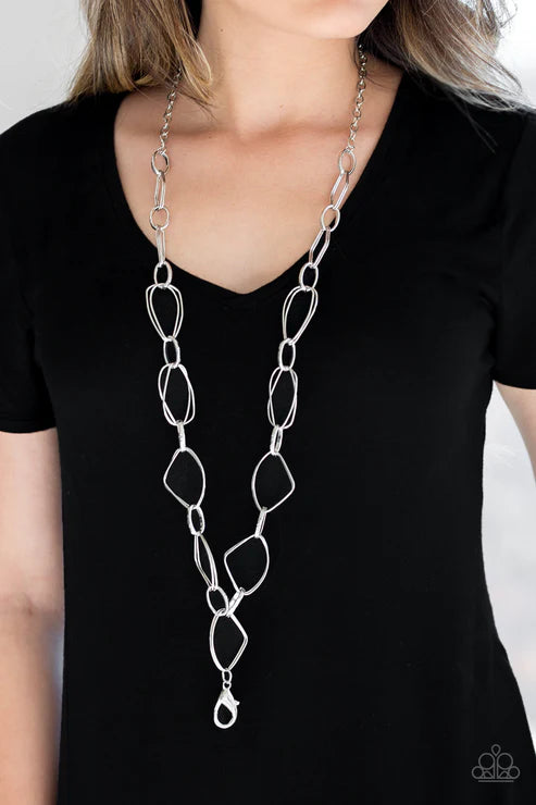 Attitude Adjustment - Oversized Silver Mismatched Connected Lanyard Necklace N#3065