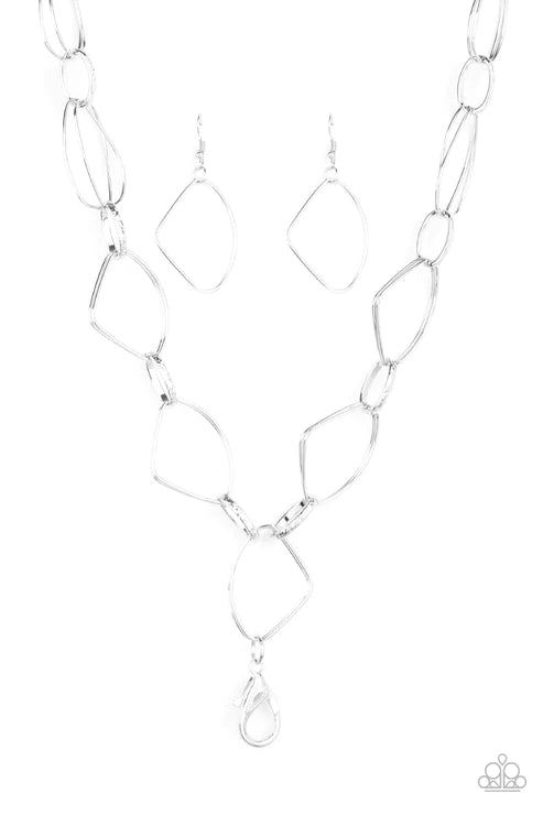 Attitude Adjustment - Oversized Silver Mismatched Connected Lanyard Necklace N#3065