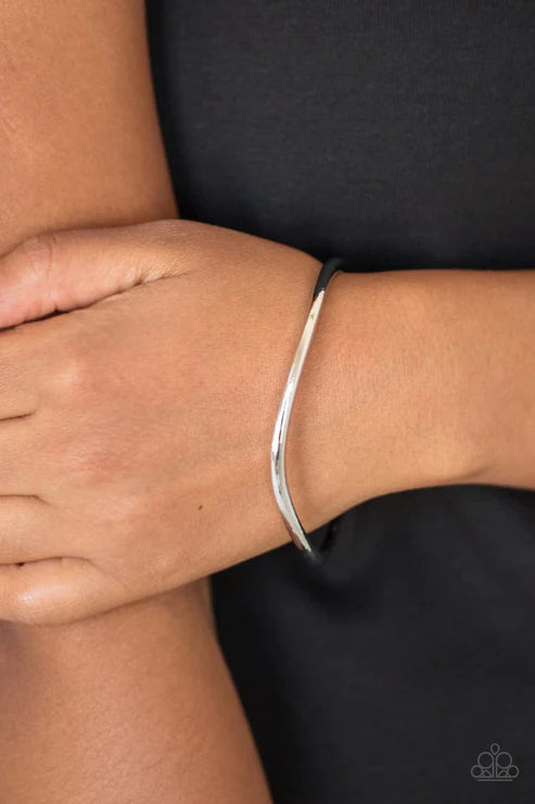 Awesomely Asymmetrical - Silver Warped Surface Edgy Asymmetrical Bangle Bracelet B#3813