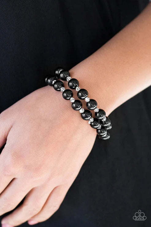 BALLROOM and Board - Black/White Pearl Crystal Bracelet Stack B#5595