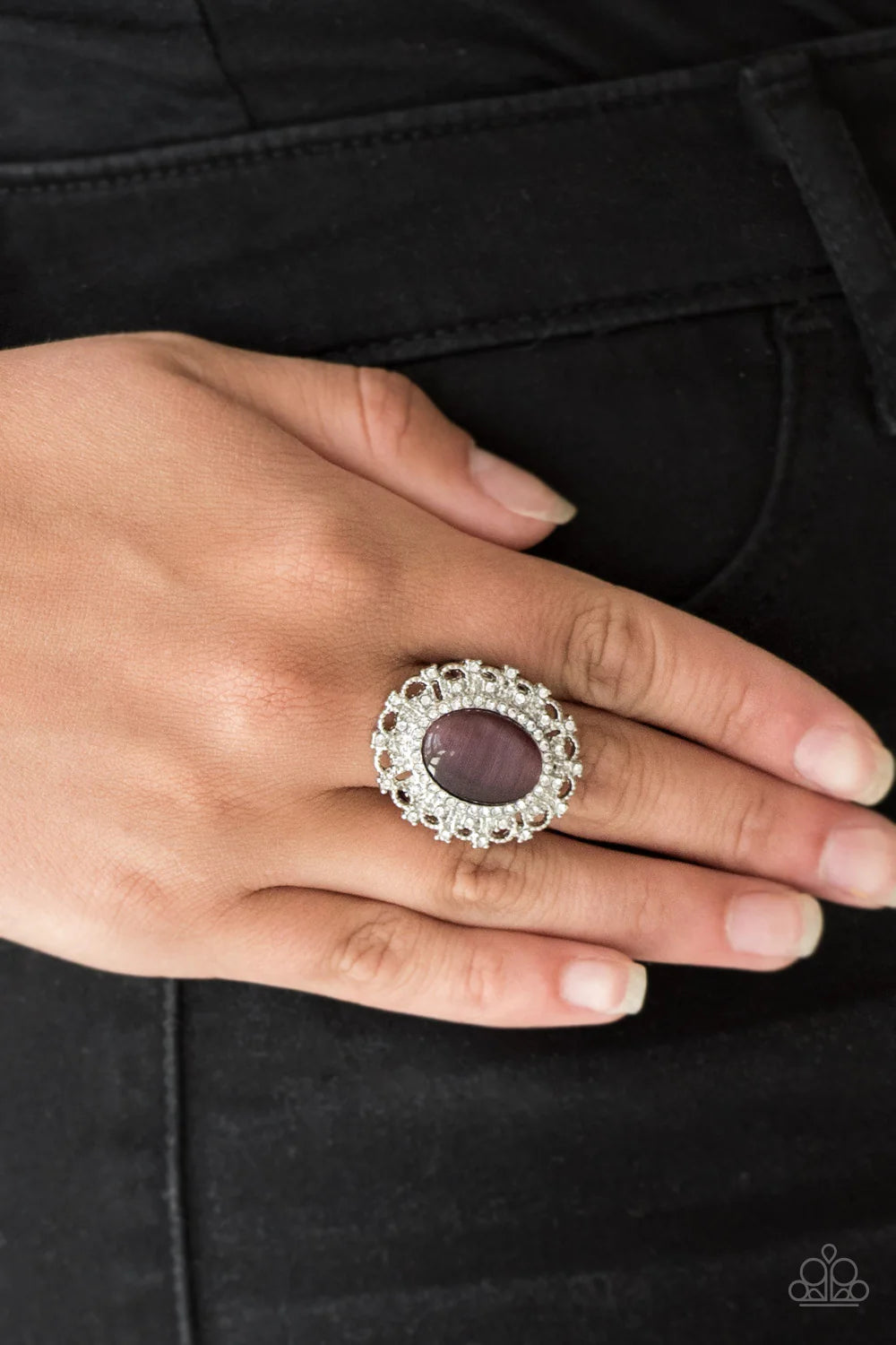 BAROQUE The Spell - Purple Frill Encrusted Cat's Eye Moonstone Ring R#7055