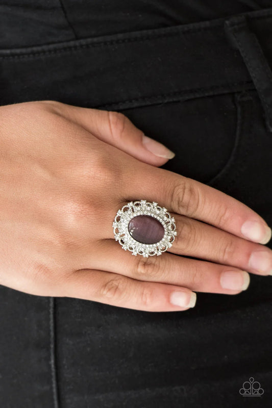 BAROQUE The Spell - Purple Frill Encrusted Cat's Eye Moonstone Ring R#7055