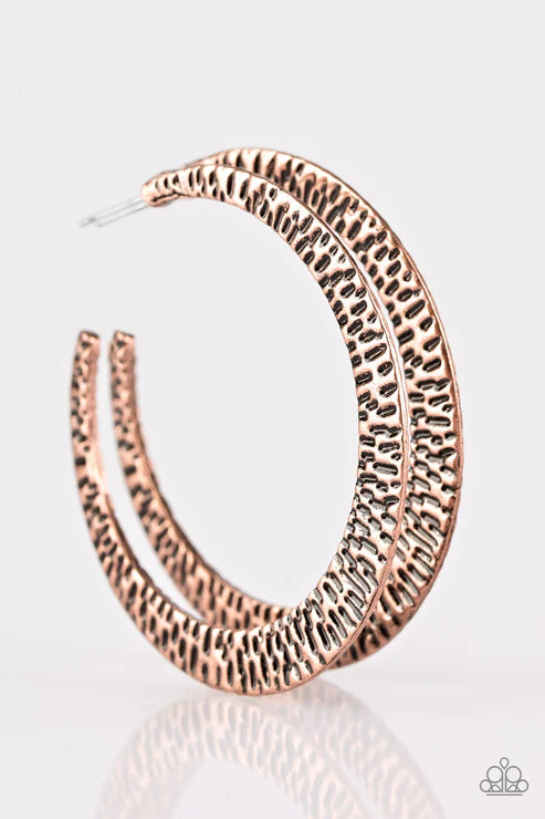 BEAST Friends Forever - Oversized Copper Hammered Textured Curl Hoop Earrings E#6191