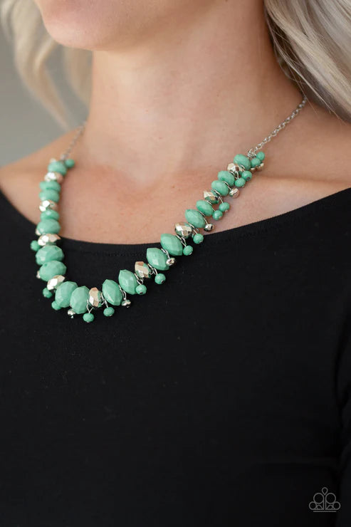 BRAGs To Riches - Green/Silver Faceted Accent Fringe Necklace N#3899