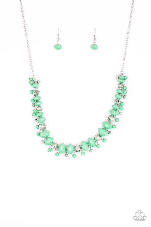 BRAGs To Riches - Green/Silver Faceted Accent Fringe Necklace N#3899