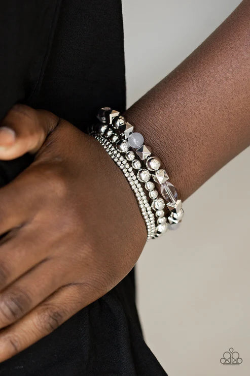 Babe-alicious - Silver Glassy Mismatched Accent Bracelet Stack B#6341