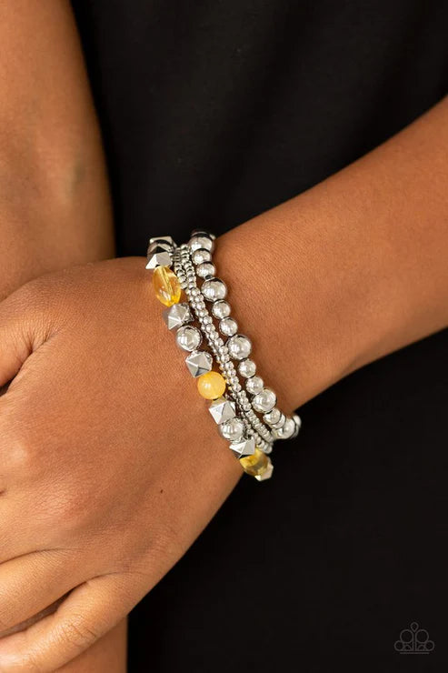 Babe-alicious - Yellow Glassy Mismatched Accent Bracelet Stack B#7231