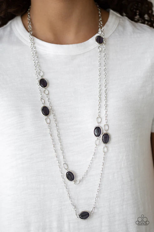 Back For More - Black Glassy Metallic Rod Necklace N#3874