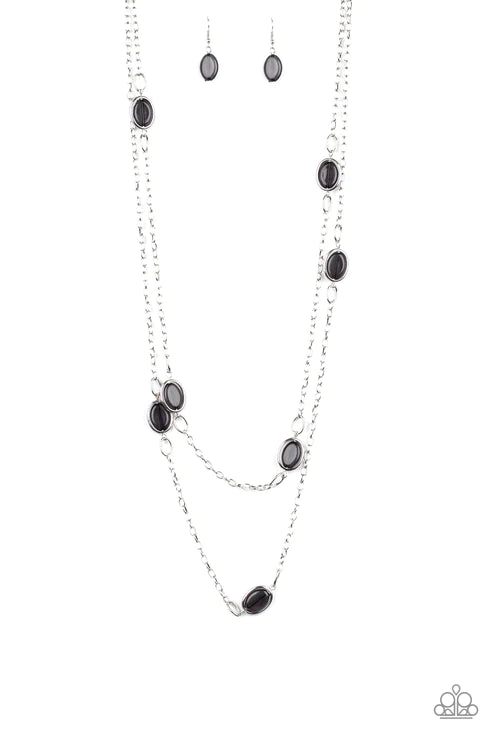 Back For More - Black Glassy Metallic Rod Necklace N#3874