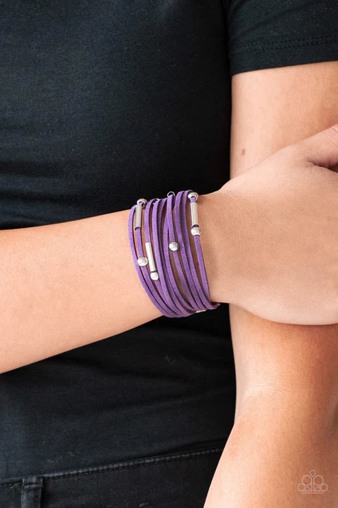 Back To BACKPACKER - Purple/Silver/Gunmetal Slide Along Accent Suede Bracelet B#6500